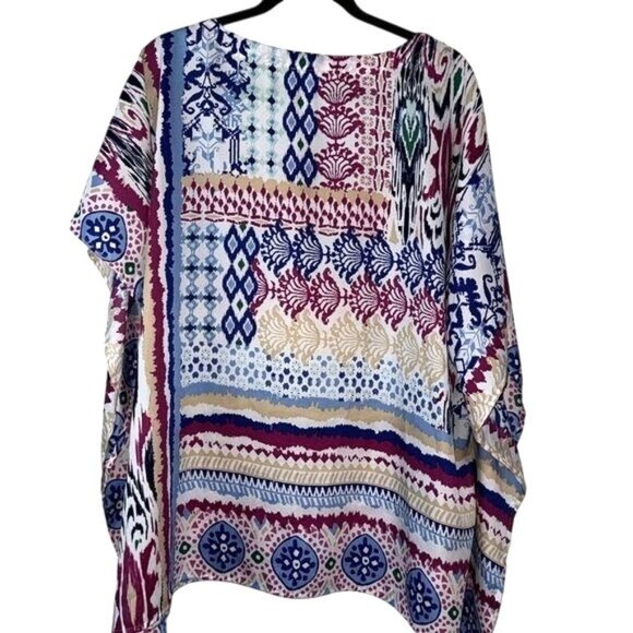 Chicos Multicolor Boho-Print Poncho Blouse With Kimono Sleeves S/M - Picture 8 of 9